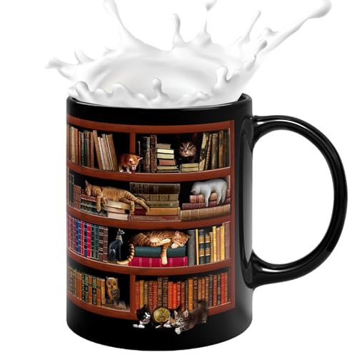Buchliebhaber Tasse, Neuartige Kaffeetasse Für Buchliebhaber, Keramik, Bücherwurm-Tasse Im Bücherregal-Katzen-Design, EIN Geschenk Für Leser von Aznever