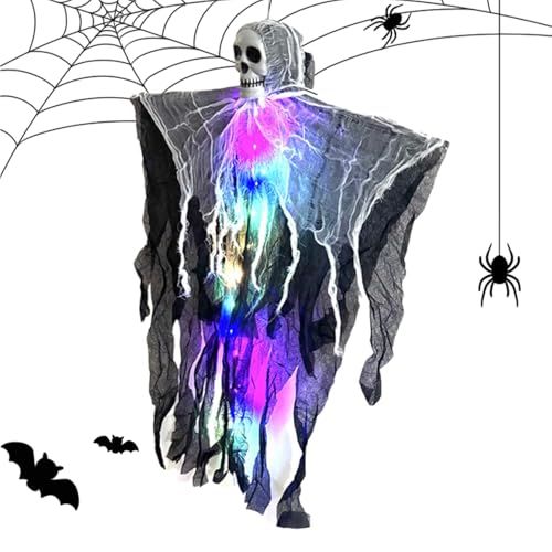 Halloween Schädel - Fliegendes Geisterskelett | Beleuchtete Schwebedeko Mit Nebel Für Garten Klassenzimmer Maskenbälle Innenhöfe von Aznever