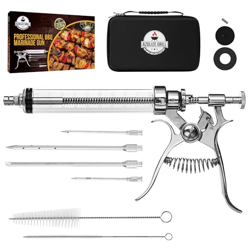 Azolize Professionelles automatisches Grill-Fleischspritzdüsen-Set mit Koffer, Bedienungsanleitung (evtl. nicht in deutscher Sprache), 4 Marinadennadeln in handelsüblicher Qualität, 57 ml großes von Azolize