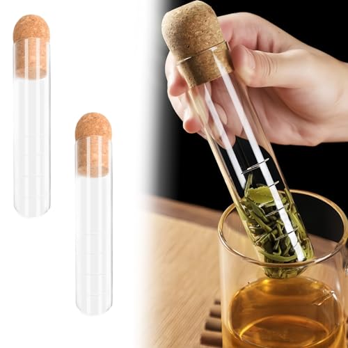 2PCS Teesieb Losen Tee Teefilter Tasse, Wiederverwendbar Glas Tea Infuser Tea Strainer Mit Kork, teesieb Aus Hitzebeständiges Glas Transparentes Teeei Losen Tee für die Meisten Teesieb von Azonelife
