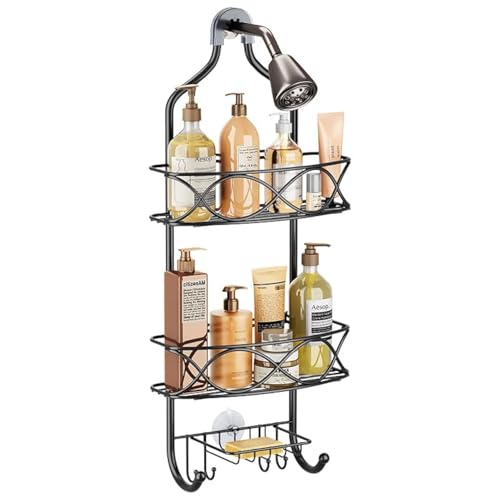 Azonelife 3-Stufig Duschablage zum Hängen mit Haken Duschablage Ohne Bohren zum Hängen mit Seifenablage Duschregal Edelstahl Badezimmer Organizer Shampoo Halterung Schwarz von Azonelife