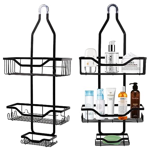 Azonelife Duschablage zum Hängen mit Seifenablage 3-Stufig Duschablage Ohne Bohren zum Hängen mit 2 Körben Duschregal Edelstahl Badezimmer Organizer Shampoo Halterung Schwarz von Azonelife