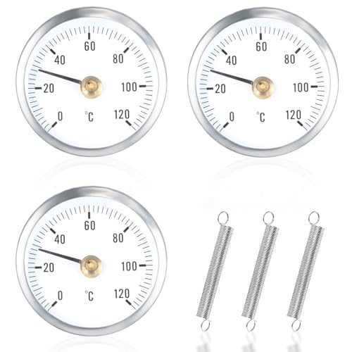 Bimetall Thermometer Zeigerthermometer, 63mm 0-120°C Heizungsthermometer Anlegethermometer, Bimetall Temperatur Frühlingsthermometer Rohr Oberfläche, Pipe Clip-On Thermometer Bimetal von Azonelife