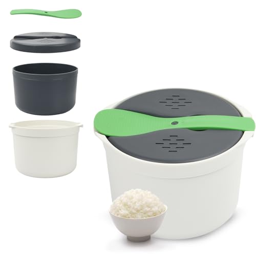 Mikrowellen Gedämpfter Reiskocher, 2L Dampfgarer Mikrowelle, Mikrowellen-Reis- und Nudelkocher, Dampftopf Reiskocher Set mit Reislöffel Deckel Sieb Dampftopf für Mikrowellenherde verschiedener Größen von Azonelife