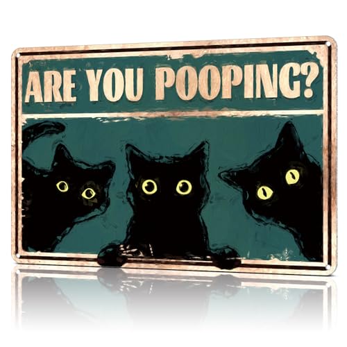 Azppan Lustiges Badezimmer-Dekor, Wandkunst, niedliche schwarze Katze, Metall-Blechschild mit Aufschrift "Are You Pooping", Vintage-Schilder, Poster, Geschenke für Zuhause, Toilette, 30,5 x 20,3 cm von Azppan