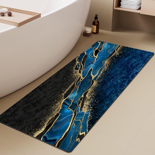 Azppsad Extra langer Badteppich, blau und goldfarben, Marmor-Dekor, rutschfester Badläufer mit Gummi-Rückseite, dünn, saugfähig, schnell trocknend, Badematten für Badewanne, Badezimmer, Küche, 40 x Azppsad Extra langer Badteppich, blau und goldfarben, Marmor-Dekor, rutschfester Badläufer mit Gummi-Rückseite, dünn, saugfähig, schnell trocknend, Badematten für Badewanne, Badezimmer, Küche, 40 x von Azppsad