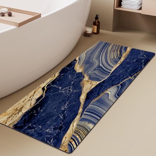 Azppsad Extra langer Badteppich, blauer Marmor und goldene Adern, rutschfest, mit Gummi-Rückseite, dünn, saugfähig, schnell trocknend, Badematten für Badewanne, Badezimmer, Küche, 40 x 120 cm Azppsad Extra langer Badteppich, blauer Marmor und goldene Adern, rutschfest, mit Gummi-Rückseite, dünn, saugfähig, schnell trocknend, Badematten für Badewanne, Badezimmer, Küche, 40 x 120 cm von Azppsad