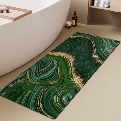 Azppsad Extra langer Badteppich, grüner Marmor und goldene Adern, rutschfest, mit Gummi-Rückseite, dünn, saugfähig, schnell trocknend, Badematten für Badewanne, Badezimmer, Küche, 40 x 120 cm Azppsad Extra langer Badteppich, grüner Marmor und goldene Adern, rutschfest, mit Gummi-Rückseite, dünn, saugfähig, schnell trocknend, Badematten für Badewanne, Badezimmer, Küche, 40 x 120 cm von Azppsad