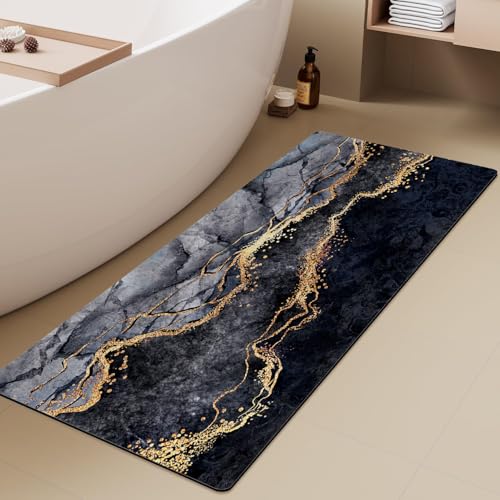 Azppsad Extra langer Badteppich, schwarzer Marmor und goldene Adern, rutschfest, mit Gummi-Rückseite, dünn, saugfähig, schnell trocknend, Badematten für Badewanne, Badezimmer, Küche, 40 x 120 cm Azppsad Extra langer Badteppich, schwarzer Marmor und goldene Adern, rutschfest, mit Gummi-Rückseite, dünn, saugfähig, schnell trocknend, Badematten für Badewanne, Badezimmer, Küche, 40 x 120 cm von Azppsad