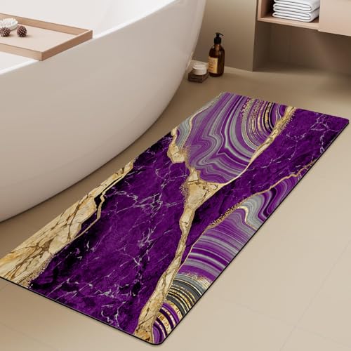 Azppsad Extra langer Badteppich, violetter Marmor und goldene Adern, rutschfest, mit Gummi-Rückseite, dünn, saugfähig, schnell trocknend, Badematten für Badewanne, Badezimmer, Küche, 40 x 120 cm Azppsad Extra langer Badteppich, violetter Marmor und goldene Adern, rutschfest, mit Gummi-Rückseite, dünn, saugfähig, schnell trocknend, Badematten für Badewanne, Badezimmer, Küche, 40 x 120 cm von Azppsad