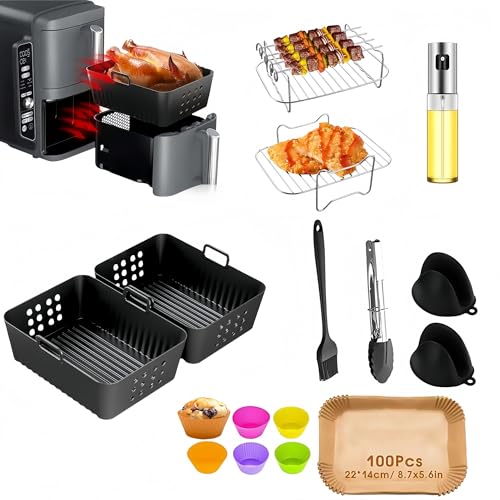 Azragon 20-in-1 Ninja Dual Air Fryer Zubehör, Edelstahl-Gestelle, wärmeisolierter Clip, Ölpinsel, Wurstspieße, Kuchenschachteln und Ofenregal. Azragon 20-in-1 Ninja Dual Air Fryer Zubehör, Edelstahl-Gestelle, wärmeisolierter Clip, Ölpinsel, Wurstspieße, Kuchenschachteln und Ofenregal. von Azragon