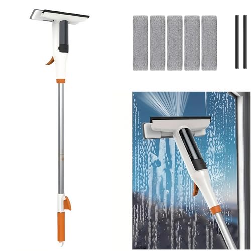 Azragon 3-in-1 Pro Glasreiniger-Set, Teleskop-Metallstange + Silikonschaber, Hochdruck-Spray, ergonomischer Griff, Dusche/hohe Fenster/Auto-Windschutzscheibe (ein Set + 5 Tücher + 2 Rakel) von Azragon