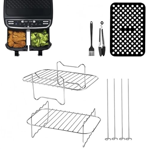 Azragon Ninja Dual Zone Air Fryer Edelstahl Racks, wärmeisolierter Clip, Ölbürste, Wurstspieße, Matte und Regal – kompatibel mit AF300/AF400 Zubehör Azragon Ninja Dual Zone Air Fryer Edelstahl Racks, wärmeisolierter Clip, Ölbürste, Wurstspieße, Matte und Regal – kompatibel mit AF300/AF400 Zubehör von Azragon
