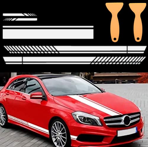 5 Stück Automobile Aufkleber Auto-Aufkleber Seitenstreifen Klebestreifen Auto Seitenaufkleber Motorhaube Streifen Racing Körper Universeller Type+ 2 Scraper(Weiß) von AzulLanse