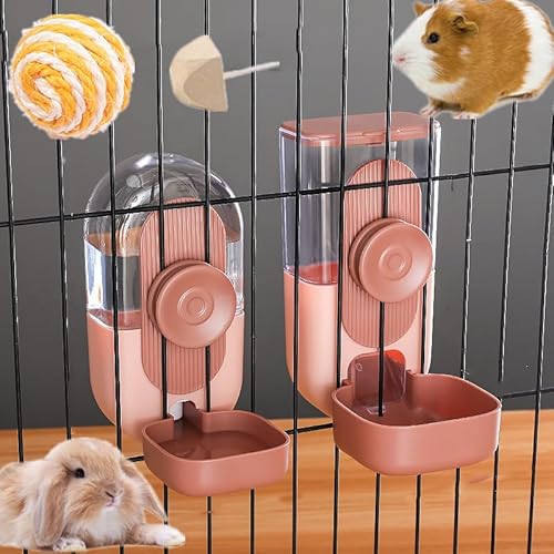 Hängendes automatisches Wasserset für kleine Haustiere, automatisches Schwerkraft-Futter- und Tränkeset, eingesperrter Haustiernapf, Kaninchen+ 1 Backenzahnstein 4,5 cm+1 Sisalball(rosa) von AzulLanse