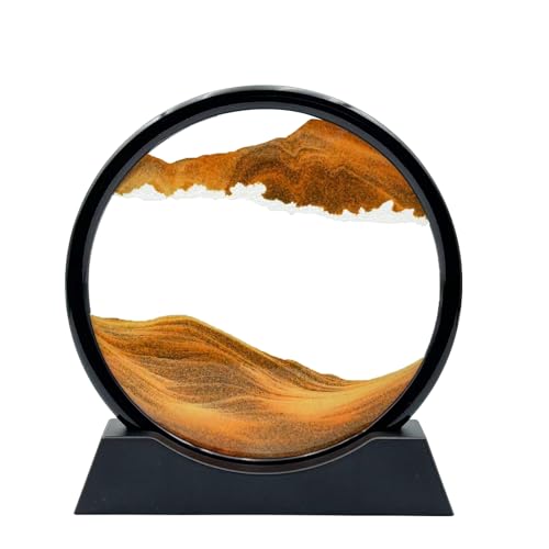 AzureLeap Sandbilder zum Drehen 3D Sandscape - die Sandkunst in Tiefsee Fließende Sandmalerei Sandbild Geschenke Sanduhr Deko Aesthetic für Büro Wohnzimmer Schreibtisch Erwachsene Kinder (GELB-7") von AzureLeap