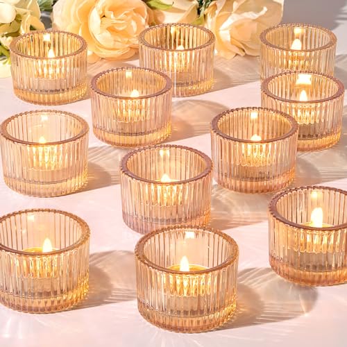 Azuritek 24 Stück Gold Teelichtgläser Votivkerzenhalter, Teelichthalter Teelicht Glas Klein Kerzengläse Für Kerzen Deko Hochzeitsdeko Windlichter Tischdeko von Azuritek