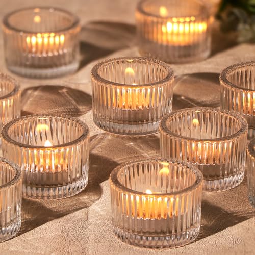 Azuritek 24 Stück Klar Teelichtgläser Votivkerzenhalter, Teelichthalter Teelicht Glas Klein Kerzengläse Für Kerzen Deko Hochzeitsdeko Windlichter Tischdeko von Azuritek