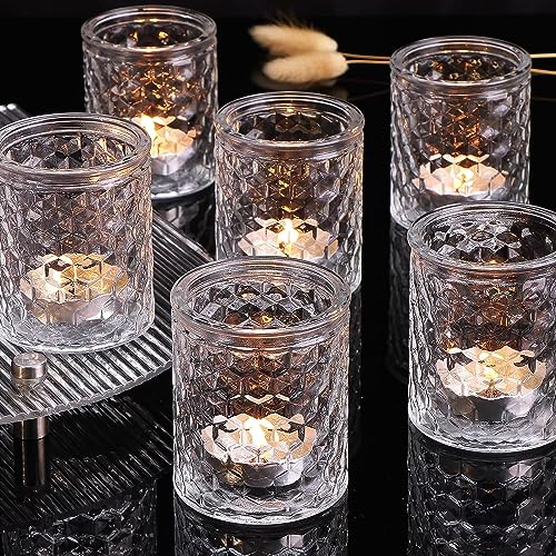 Azuritek 12pcs Klare Teelichtgläser, Teelichthalter Glas Votivkerzenhalter Kerzenständer Vintage Für Kerzen Deko Hochzeitsdeko Tischdekoration von Azuritek