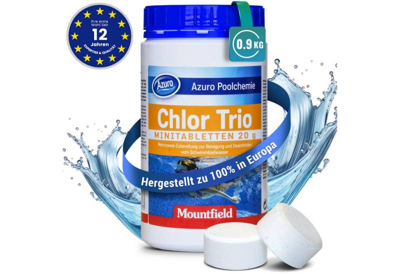 Azuro Chlortabletten Mini Chlor Tabs 20g langsamlöslich Minitabletten, 0.9KG, (Desinfektion mit Langzeiteffekt, wirkt auch gegen Trübungen & Algen), für Planschbecken, Whirlpool, Aufstellpool von Azuro