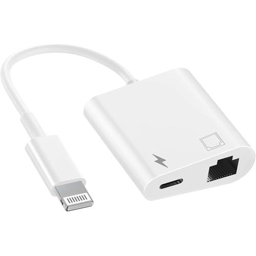 Lightning-auf-Ethernet-Adapter, 2-in-1-RJ45-Ethernet-LAN-Netzwerkadapter mit Ladeanschluss, kompatibel mit iPhone/iPad/iPod, unterstützt 100 Mbit/s von Azuxreza