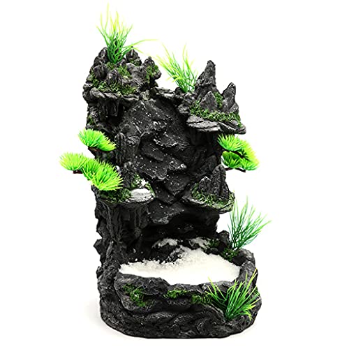 Azxcvbnm Bergblick-Dekor, Steingarten, Landschaft, Felsenornament mit Bäumen, Sand, Wasserfall, Fische zur Dekoration, kein Verblassen, leicht zu C, Aquarium-Wasserfall-Dekorationen von Azxcvbnm