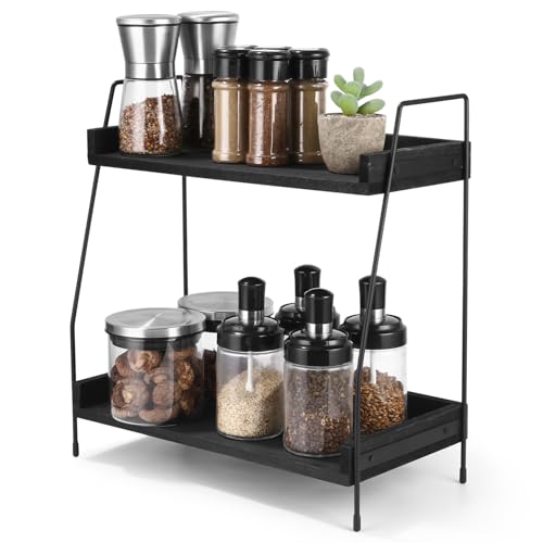 Azyvum Küchenarbeitsplatz Kaffee-Station Organizer, 2-Tier Holz Kaffeebar Zubehör Organizer, Gewürz-Aufbewahrungsbox für Küche, Zuhause, Büro von Azyvum