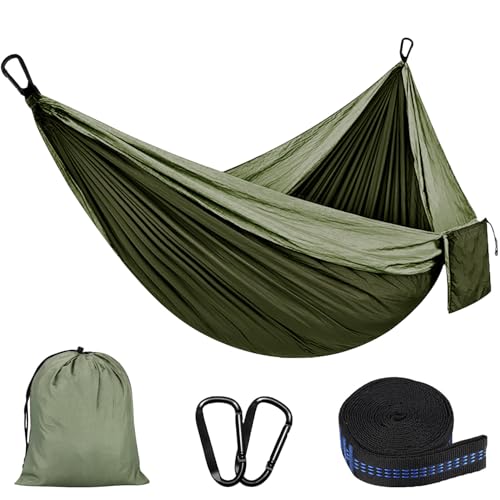 Hängematte Outdoor Camping Hängematten 300kg Tragkraft (300 x 200 cm) Einzel oder Doppel Ultraleicht Tragbar Reise Hängematte Garten Strand Doppelhängematte Fallschirm Nylon Atmungsaktiv Hammock von Azyvum