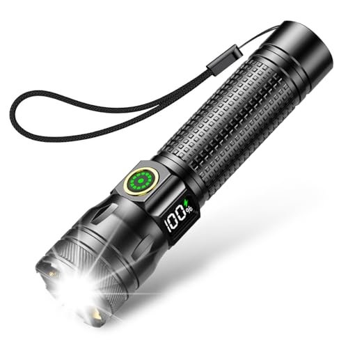 Taschenlampe LED Aufladbar,2000 Lumen LED Taschenlampe Extrem Hell mit 3 Modi,Zoombare Mini Taschenlampe mit Langer Laufzeit,IP65 Wasserdicht Flashlight für Camping Angeln Notfall Outdoor von Azyvum