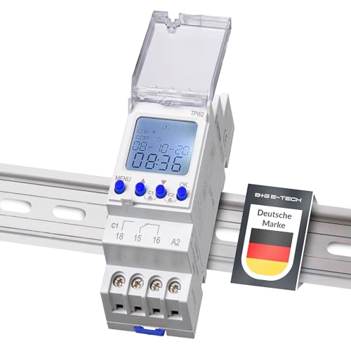 Digitale 2 Kanal Zeitschaltuhr [TPW2] für Hutschiene zum Einbau im Schaltschrank - LCD Display beleuchtet - Wochenzeitschaltuhr mit 80 Programmplätzen - Wochen-/ Tagesprogramm Timer und Impuls von B+G E-Tech and EASTRON