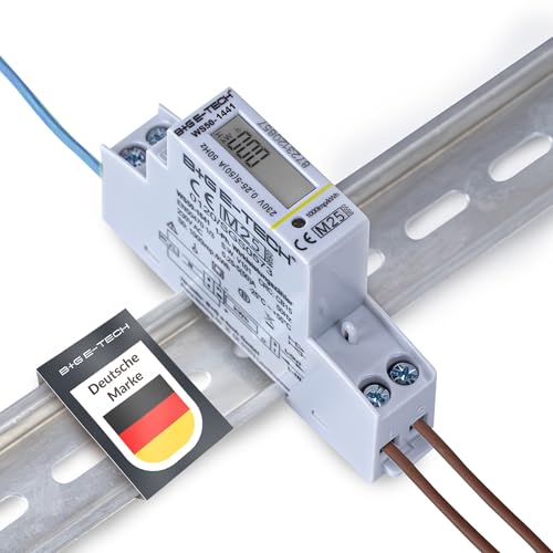 1-Phasen Stromzähler Hutschiene MID geeicht [WS50-1441-MID25]– Digitaler Wechselstromzähler mit LCD, S0-Schnittstelle, 50A, für Balkonkraftwerk & Photovoltaik – Stromverbrauch Messgerät von B+G E-Tech