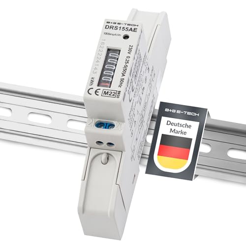 1-Phasen Wechselstromzähler [DRS155AE - MID 24] - LCD Digitaler Wechselstromzähler für Hutschiene, 1-Phasen Stromzähler Wattmeter mit Leistungsanzeige, S0, 1 TE, 230V 50A von B+G E-Tech