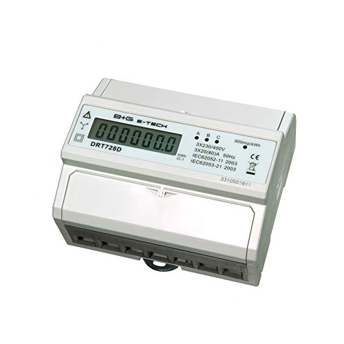 B+G E-Tech DRT728D - digitaler Stromzähler Drehstromzähler Wattmeter für DIN Hutschiene 3x20(80) A LCD S0 von B+G E-TECH