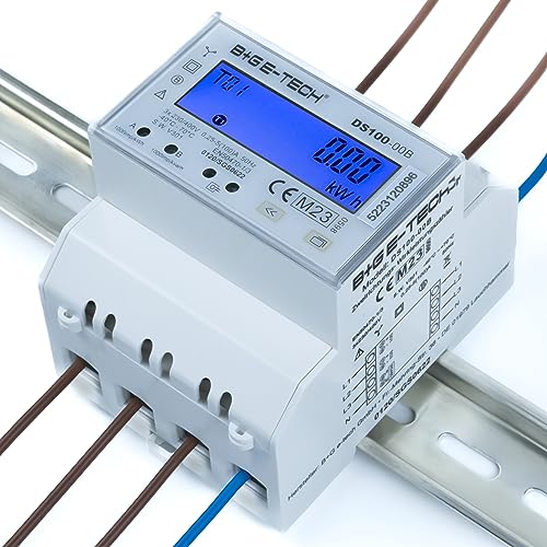 Drehstromzähler [DS100-00B - MID 25] digitaler 3 Phasen zweirichtungs Stromzähler für Hutschiene (4TE) mit LCD, RS485 Modbus RTU und 2x S0 Impuls, MID geeicht, 100A direkt, Einspeisezähler/Wattmeter von B+G E-Tech