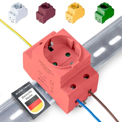 Schuko Steckdose [GS16] für Hutschiene 16A 230V 2P+E - Einbausteckdose für Verteilereinbau, Schaltschrank Zählerschrank Schutzkontaktsteckdose für 35mm DIN Trägerschienenmontage (Rot/Orange) von B+G E-Tech