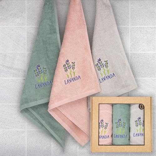 B BARCELOHOGAR Set mit 3 Tüchern R. A. Lavendel, bestickt, 00 Stück, 50 x 50 cm von B BARCELOHOGAR