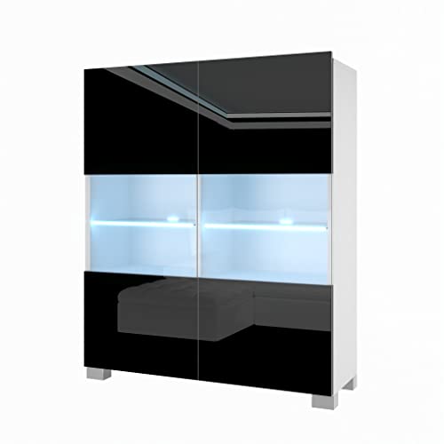BELINI Kommode Sideboard Wohnzimmer Schlafzimmer Schrank Hochschrank mit LED-Leuchten Super-Soft-Touch-System zum sanften Schließen Aller Scharniere (Schwarz) von B BELINI GROUP
