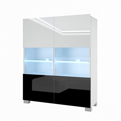 BELINI Kommode Sideboard Wohnzimmer Schlafzimmer Schrank Hochschrank mit LED-Leuchten Super-Soft-Touch-System zum sanften Schließen Aller Scharniere (Weiß/Schwarz) von B BELINI GROUP