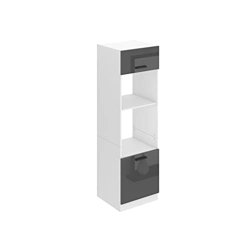 BELINI | Mikrowelle Schrank | Küchenschränke | Hochschrank Küche | Mikrowellenschrank 60 x 204 cm | Küchenbuffet mit 2 Türen und 2 Regalen | Kommode | Küchenregal | Silber Hochglanz von B BELINI GROUP