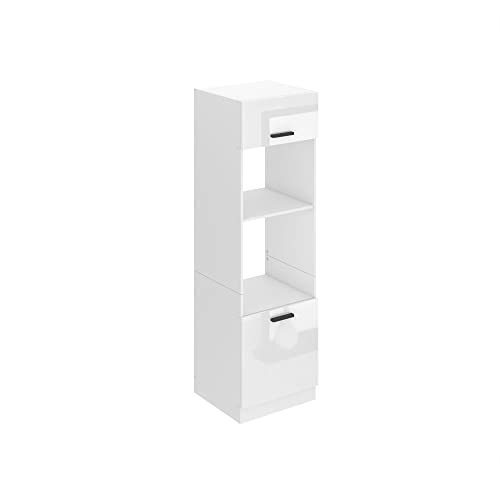 BELINI | Mikrowelle Schrank | Küchenschränke | Hochschrank Küche | Mikrowellenschrank 60 x 204 cm | Küchenbuffet mit 2 Türen und 2 Regalen | Kommode | Küchenregal | Weiß Hochglanz von B BELINI GROUP