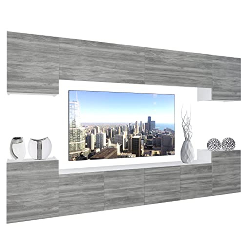 BELINI Wohnwand Vollausstattung Wohnzimmer-Set Moderne Schrankwand mit LED-Beleuchtung Anbauwand TV-Schrank Glamour Holz von B BELINI GROUP