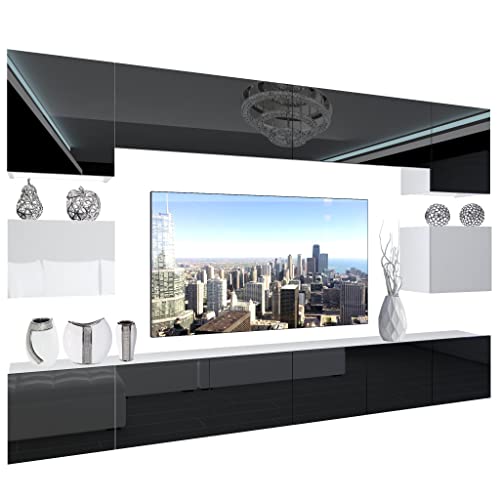 BELINI Wohnwand Vollausstattung Wohnzimmer-Set Moderne Schrankwand mit LED-Beleuchtung Anbauwand TV-Schrank Schwarz/Weiß von B BELINI GROUP