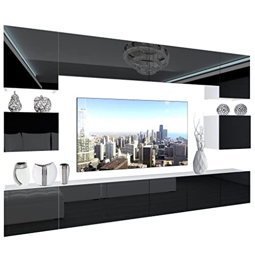 BELINI Wohnwand Vollausstattung Wohnzimmer-Set Moderne Schrankwand mit LED-Beleuchtung Anbauwand TV-Schrank Schwarz von B BELINI GROUP