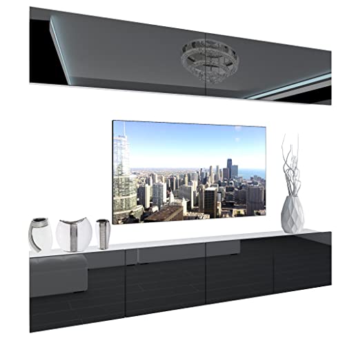 BELINI Wohnwand Vollausstattung Wohnzimmer-Set Moderne Schrankwand mit LED-Beleuchtung Anbauwand TV-Schrank Schwarz von B BELINI GROUP