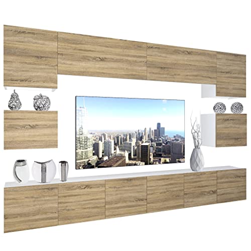 BELINI Wohnwand Vollausstattung Wohnzimmer-Set Moderne Schrankwand mit LED-Beleuchtung Anbauwand TV-Schrank Sonoma Eiche von B BELINI GROUP