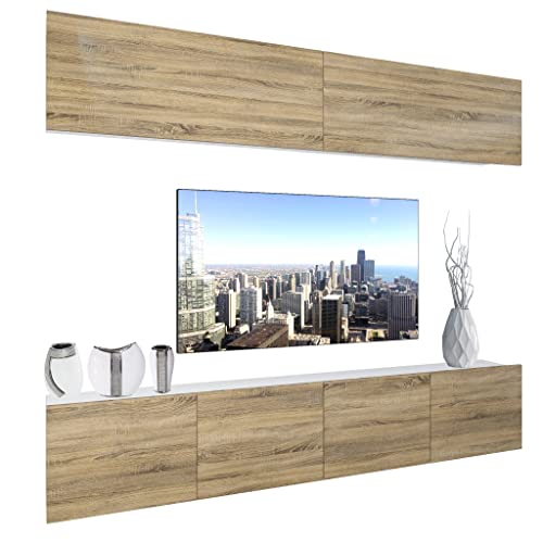 BELINI Wohnwand Vollausstattung Wohnzimmer-Set Moderne Schrankwand mit LED-Beleuchtung Anbauwand TV-Schrank Sonoma Eiche von B BELINI GROUP