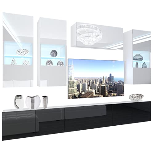 BELINI Wohnwand Vollausstattung Wohnzimmer-Set Moderne Schrankwand mit LED-Beleuchtung Anbauwand TV-Schrank Weiß/Schwarz BELINI Wohnwand Vollausstattung Wohnzimmer-Set Moderne Schrankwand mit LED-Beleuchtung Anbauwand TV-Schrank Weiß/Schwarz von B BELINI GROUP