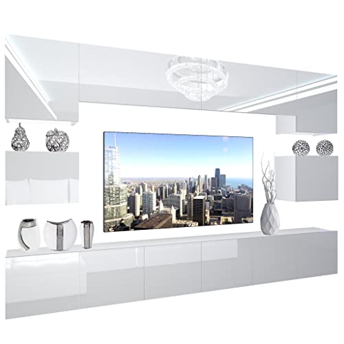 BELINI Wohnwand Vollausstattung Wohnzimmer-Set Moderne Schrankwand mit LED-Beleuchtung Anbauwand TV-Schrank Weiß von B BELINI GROUP