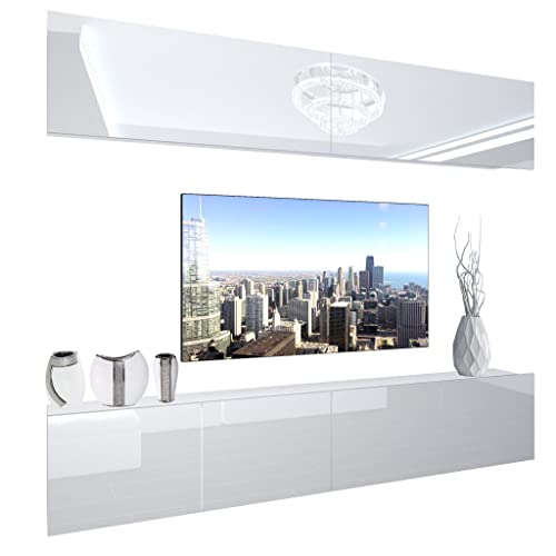 BELINI Wohnwand Vollausstattung Wohnzimmer-Set Moderne Schrankwand mit LED-Beleuchtung Anbauwand TV-Schrank Weiß von B BELINI GROUP