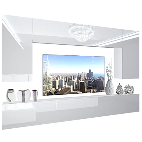 BELINI Wohnwand Vollausstattung Wohnzimmer-Set Moderne Schrankwand mit LED-Beleuchtung Anbauwand TV-Schrank Weiß von B BELINI GROUP